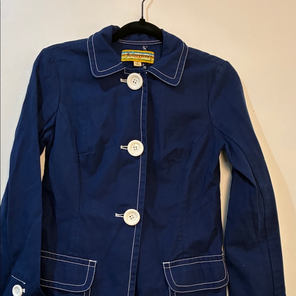 Navy coat with White Buttons and pockets - Picture 6 of 7